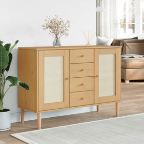 358025 vidaXL Servantă SENJA, aspect ratan maro, 112x40x80 cm, lemn masiv pin