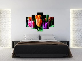Tablou -Lalele pe fond negru (150x105 cm)