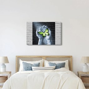 Tablou - Fluture verde în perete (90x60 cm)