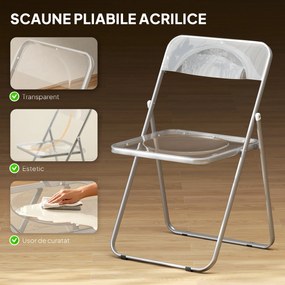 HOMCOM Set de 4 Scaune Pliabile din Acrilic, Scaune Pliabile Salvaspațiu din Oțel, Scaun Pliabil de Interior pentru Casă, Birou, Petrecere și Evenimente, 47x48x75 cm, Transparent | Aosom Romania