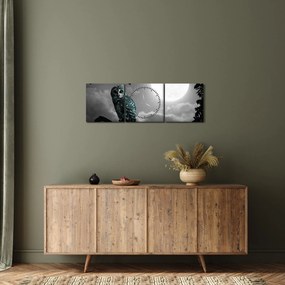 Tablou - Bufniță de noapte, albastru (cu ceas) (90x30 cm)