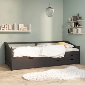vidaXL Pat de zi cu 3 locuri cu sertare, gri, 90x200 cm lemn masiv pin