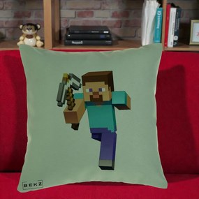 Perna Personalizata Minecraft Steve, 40x40 cm, Verde, Husa Detasabila, Perna Inclusa, BEKZ®