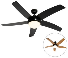 Ventilator inteligent de tavan negru cu imprimeu de lemn 132cm incl. LED Dimmable cu telecomandă - Cool