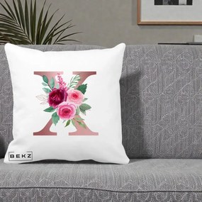 Cadou Personalizat - Perna Personalizata Monograma Rose Gold Litera X, 40x40 cm, Alba Mata, Husa Detasabila, Perna Inclusa, BEKZ®