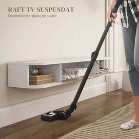 HOMCOM，Suport TV，Cu 2 Rafturi Deschise și Dulap cu Ușă Rabatabilă，MDF，120cm x 26cm x 16cm，Alb, gri | Aosom Romania