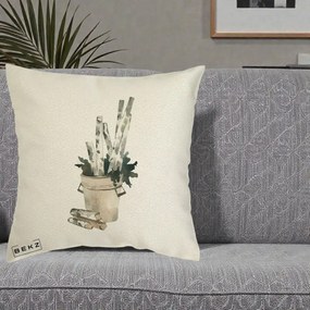 Perna Decorativa Butuci de Mesteacan Watercolor, 40x40 cm, Ecru, Husa Detasabila, Perna Inclusa, BEKZ®