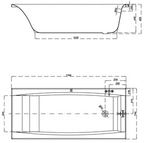 Cada baie incastrata Cersanit Virgo, 170 x 75 cm, dreptunghiulara, alb lucios 1700x750 mm