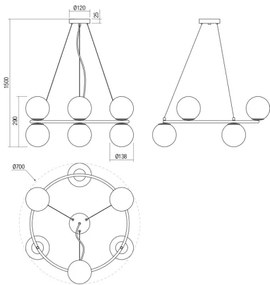 Lustră pe cablu BOWLING 6xE14/28W/230V negru Redo 01-3158