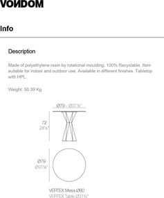 Masa de exterior / interior design modern premium VERTEX 80cm