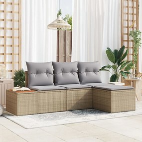 vidaXL Set de Canapea de 4 Piese cu Perne Bej din Poli Ratan Acacia