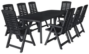 vidaXL Set mobilier de exterior, 9 piese, antracit, plastic