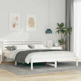 vidaXL Cadru de pat cu headboard Alb 160 x 220 cm Lemn de brad solid