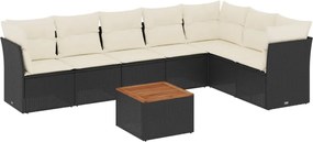 vidaXL Set mobilier de grădină cu perne, 8 piese, negru, poliratan
