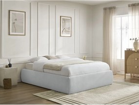 Pat matrimonial gri deschis tapițat cu spațiu de depozitare/fără tăblie cu somieră 160x200 cm Inera – Bobochic Paris