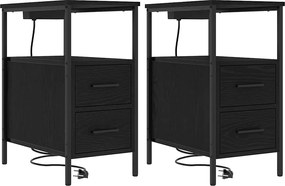 vidaXL Dulap de noapte cu sertar 2 pcs Stejar Negru 30 x 48 x 61 cm