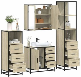 vidaXL Set de mobilier de baie din 4 piese din lemn de stejar Sonoma