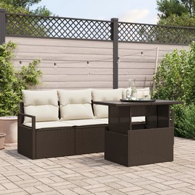 vidaXL Set de canapele pentru grădină cu pernă 5 pcs maro și crem