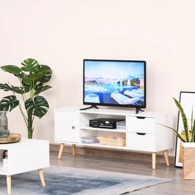 HOMCOM Mobilier Suport TV Modern din Lemn Alb, Mobilier Suport TV de Design pentru TV Max. 42" 120x28x44cm
