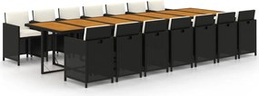 vidaXL Set mobilier de grădină cu perne, 15 piese, negru, poliratan