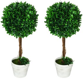 HOMCOM Set de 2 Plante Artificiale Decorative in Forma de Bila cu Frunze de Lemn de Santal, Plante Artificiale pentru Interior/Exterior, 60cm