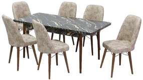 Set masa extensibila 80 x 130/170 cm cu 6 scaune, culoare negru / crem