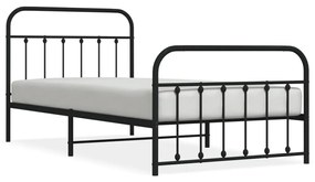 352592 vidaXL Cadru pat metalic cu tăblii de cap/picioare, negru, 107x203 cm