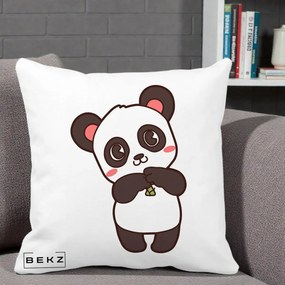 Perna Personalizata Panda Kawaii cu Bambus, 40x40 cm, Alba Mata, Husa Detasabila, Perna Inclusa, BEKZ®