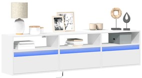 vidaXL Comodă TV de perete cu lumini LED, alb, 180x31x45 cm
