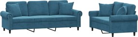 vidaXL Set de canapele cu perne, 2 piese, albastru, catifea