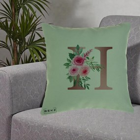 Cadou Personalizat - Perna Personalizata Monograma Rose Gold Litera H, 40x40 cm, Verde, Husa Detasabila, Perna Inclusa, BEKZ®