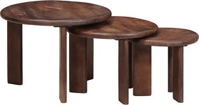 vidaXL Mese de Cafea Nesting 3 pcs Maro închis Lemn de mango solid