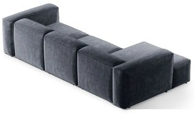 Colțar albastru prăfuit cu tapițerie din catifea reiată (cu colț pe partea stângă/cu șezlong) Bergamo – Cosmopolitan Design