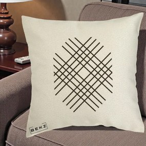 Perna Decorativa Geometric Grid, 40x40 cm, Ecru, Husa Detasabila, Perna Inclusa, BEKZ®