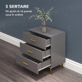 HOMCOM Comodă pentru Dormitor, Dulap Modern cu 3 Sertare,  Sertar de Depozitare cu Picioare din Aluminiu, 60x40x71.5 cm, Gri Închis