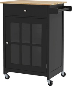 HOMCOM Cărucior de Bucătărie cu Sertar, Raft Reglabil, 4 Roți și Suport Lateral pentru Prosop, 67x48x86,5 cm, Negru | Aosom Romania