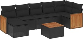 vidaXL Set mobilier de grădină cu perne, 8 piese, negru, poliratan