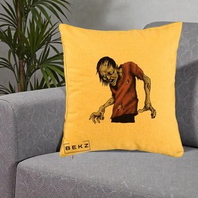 Perna Decorativa Halloween Zombie Infricosator, 40x40 cm, Galben, Husa Detasabila, Perna Inclusa, BEKZ®