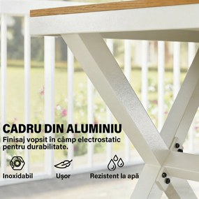 Outsunny Set Masă și Scaune de Grădină 7 Piese, Set Prânz Exterior din Aluminiu cu 6 Scaune Stivuibile, Masă cu Șipci Imitatie Lemn, pentru Terasă, Balcon, Patio, Teak | Aosom Romania