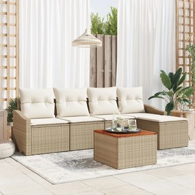 vidaXL Set de canapele de grădină cu 6 piese, perne bej, din ratan și acacia