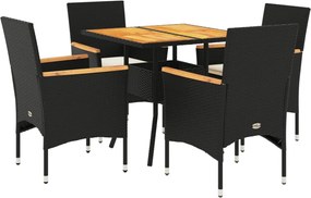 vidaXL Set mobilier grădină perne 5 piese negru poliratan/lemn acacia