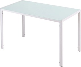 HOMCOM Masă Dreptunghiulară pentru 4 Persoane din Metal și Sticlă Securizată, 120x60x75 cm, Alb | Aosom Romania