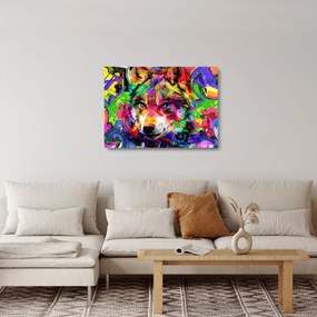 Tablou pe sticlă - Lupul cu graffiti (70x50 cm)