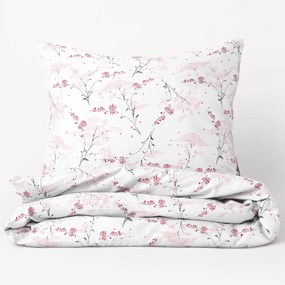 Goldea lenjerie de pat din 100% bumbac - flori japoneze pe alb 140 x 200 și 50 x 70 cm