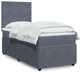 vidaXL Pat box spring cu saltea, gri închis, 80x200 cm, catifea