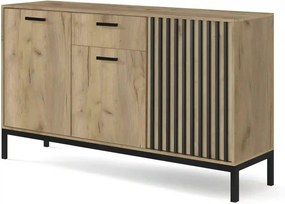 Comoda LAMINO KM-1, stejar/negru, PAL laminat/polipropilena, 154x40x84