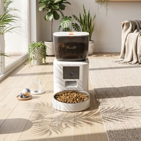 PawHut Distribuitor Automat de Hrană pentru Pisici și Câini 4L, WiFi 2,4G, Control din Aplicație cu Cameră, Bol, Alb | Aosom Romania