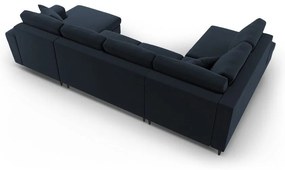 Colțar albastru închis extensibil, cu spațiu de depozitare cu tapițerie din catifea (cu colț pe partea stângă-în formă de "U") Kyoto – Cosmopolitan Design