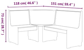 Banca de colt, alb, 151 cm, lemn masiv de pin Alb