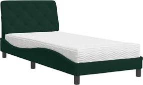 vidaXL Pat cu saltea, verde închis, 90x190 cm, catifea